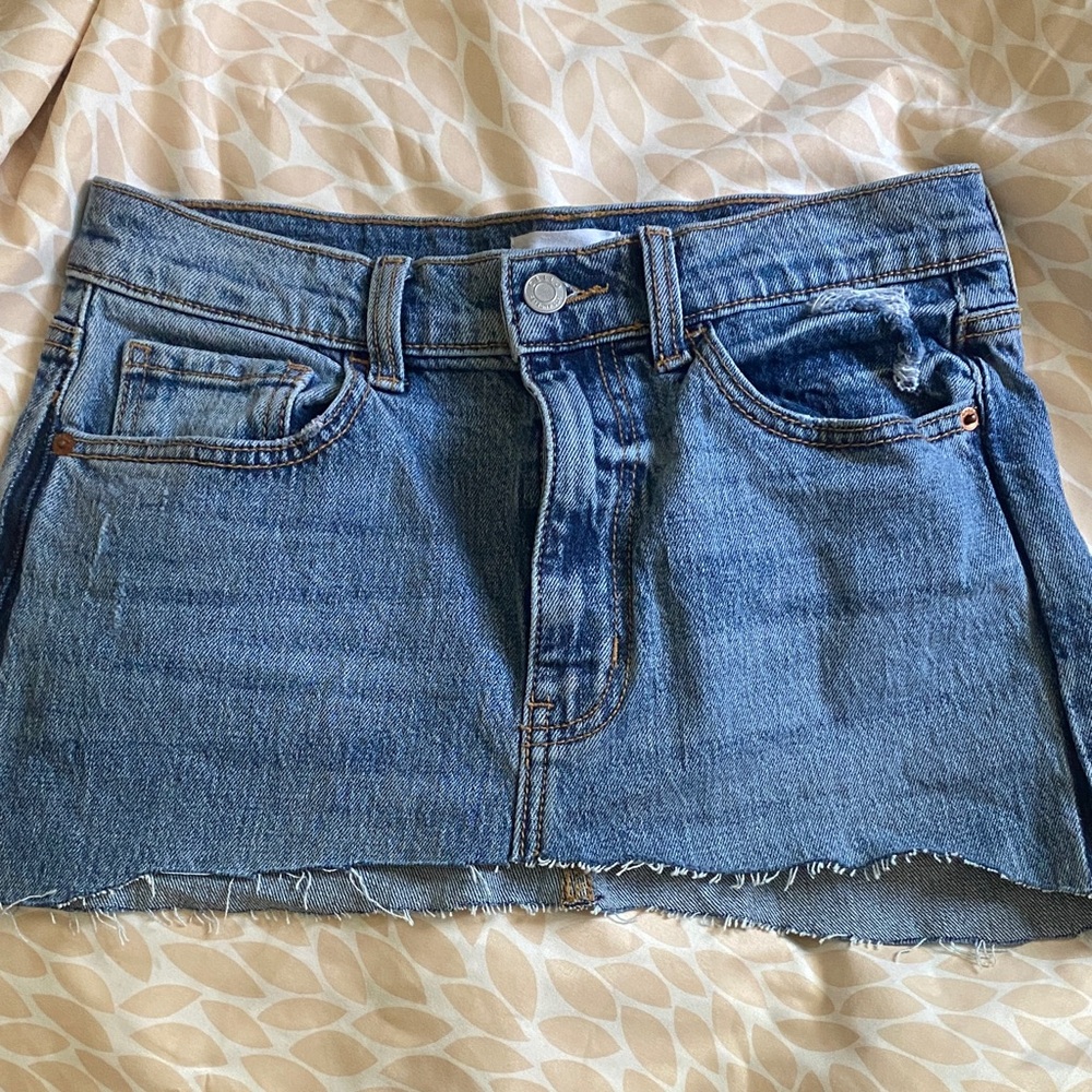 Cello Blue Frayed Hem Mini Skirt